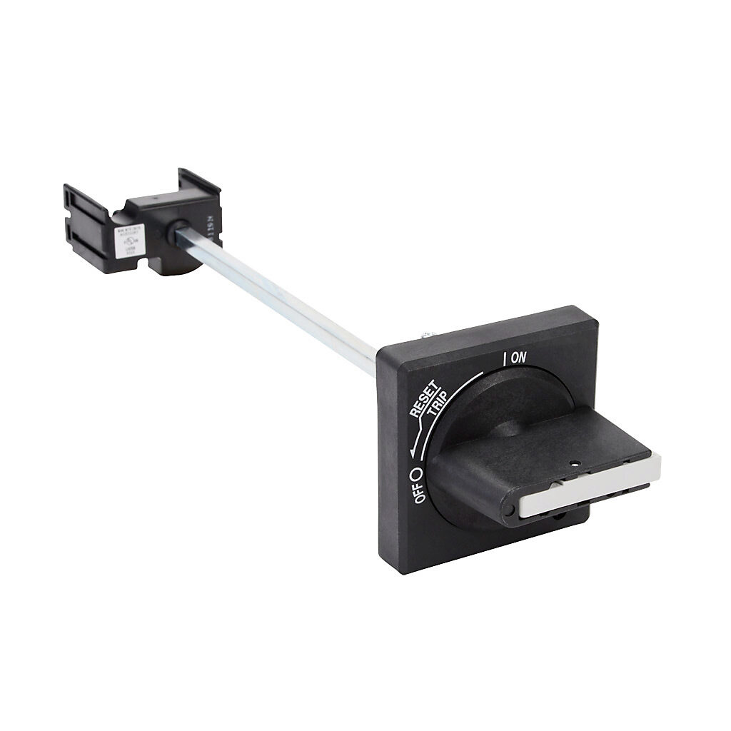 BZ0VBBL - Fuji Electric rotary handle, selector, black, external front mount, 2-position, lockable in OFF only, defeatable. For use with BM3RH series manual motor protector. Handle, shaft, operator, and mounting screws included.