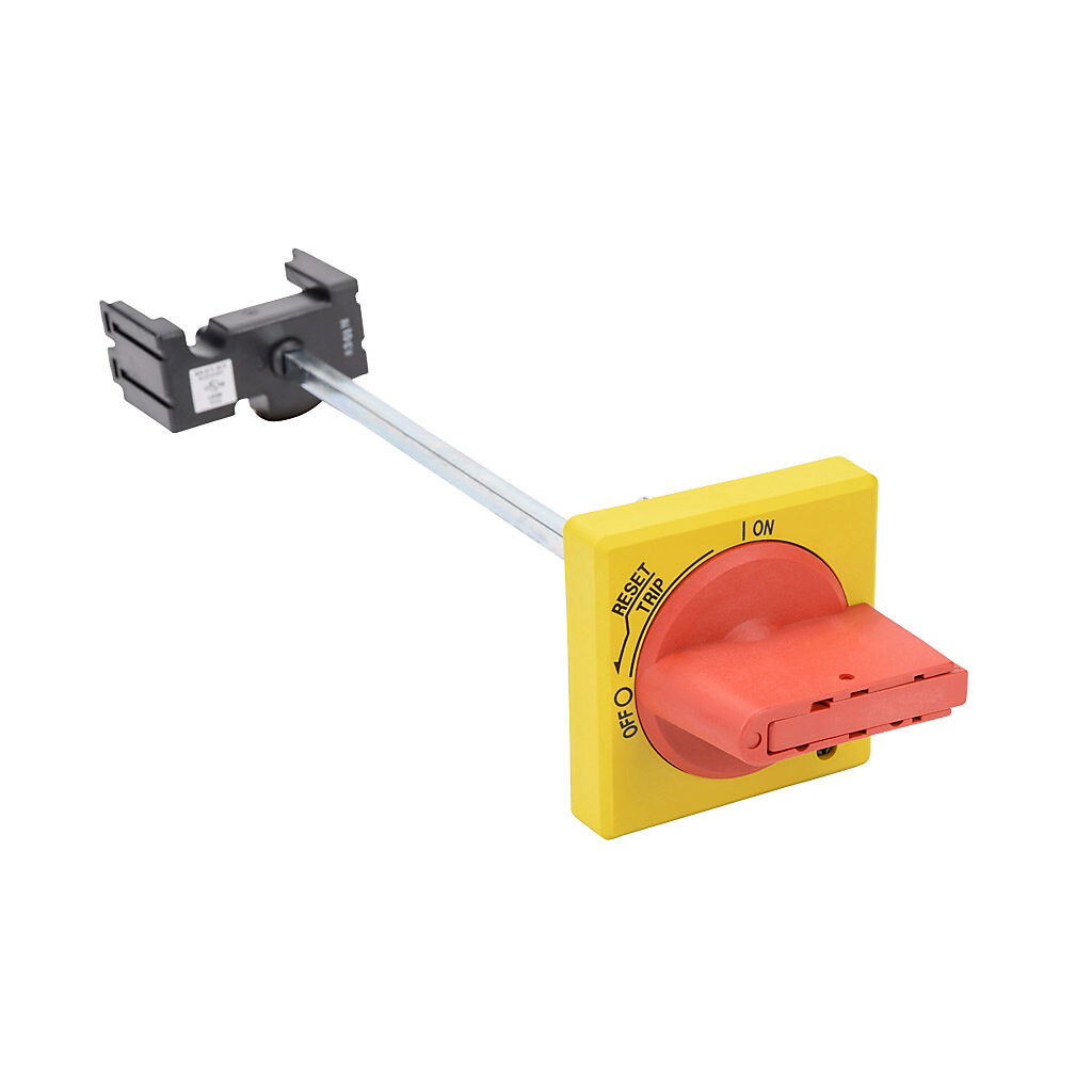 BZ0VYRM - Fuji Electric rotary handle, selector, red/yellow, external front mount, 2-position, lockable in OFF only, defeatable. For use with BM3V series manual motor protector. Handle, shaft, operator, and mounting screws included.
