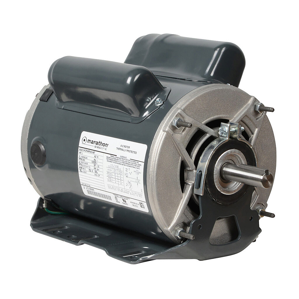 C1161 - Marathon standard efficiency AC induction motor, fan and blower, 2hp, 1-phase, 115/208-230 VAC, 3600rpm, ODP, NEMA 56H frame, rolled steel, resilient base mount.