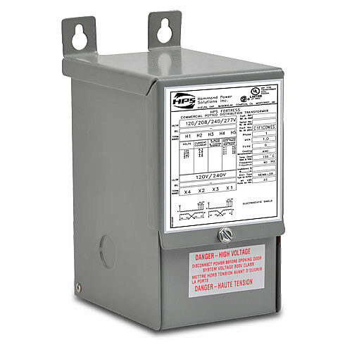 C1F1C0WES - Hammond general purpose transformer, encapsulated core, 1 kVA, 1-phase, 120-277 VAC selectable, 120/240 VAC secondary, 60 Hz, electrostatic shield, NEMA 3R, wall mount.