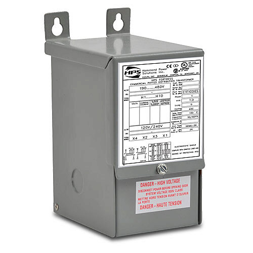 C1F1C0XES - Hammond general purpose transformer, encapsulated core, 1 kVA, 1-phase, 190-480 VAC selectable, 120/240 VAC secondary, 50/60 Hz, electrostatic shield, NEMA 3R, wall mount.