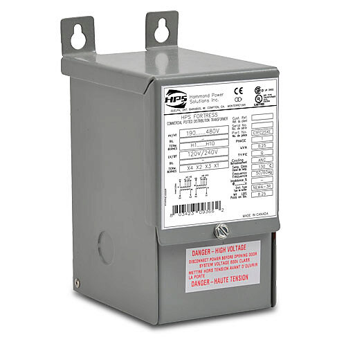 C1FC50XE - Hammond general purpose transformer, encapsulated core, 500 VA, 1-phase, 190-480 VAC selectable, 120/240 VAC secondary, 50/60 Hz, NEMA 3R, wall mount.