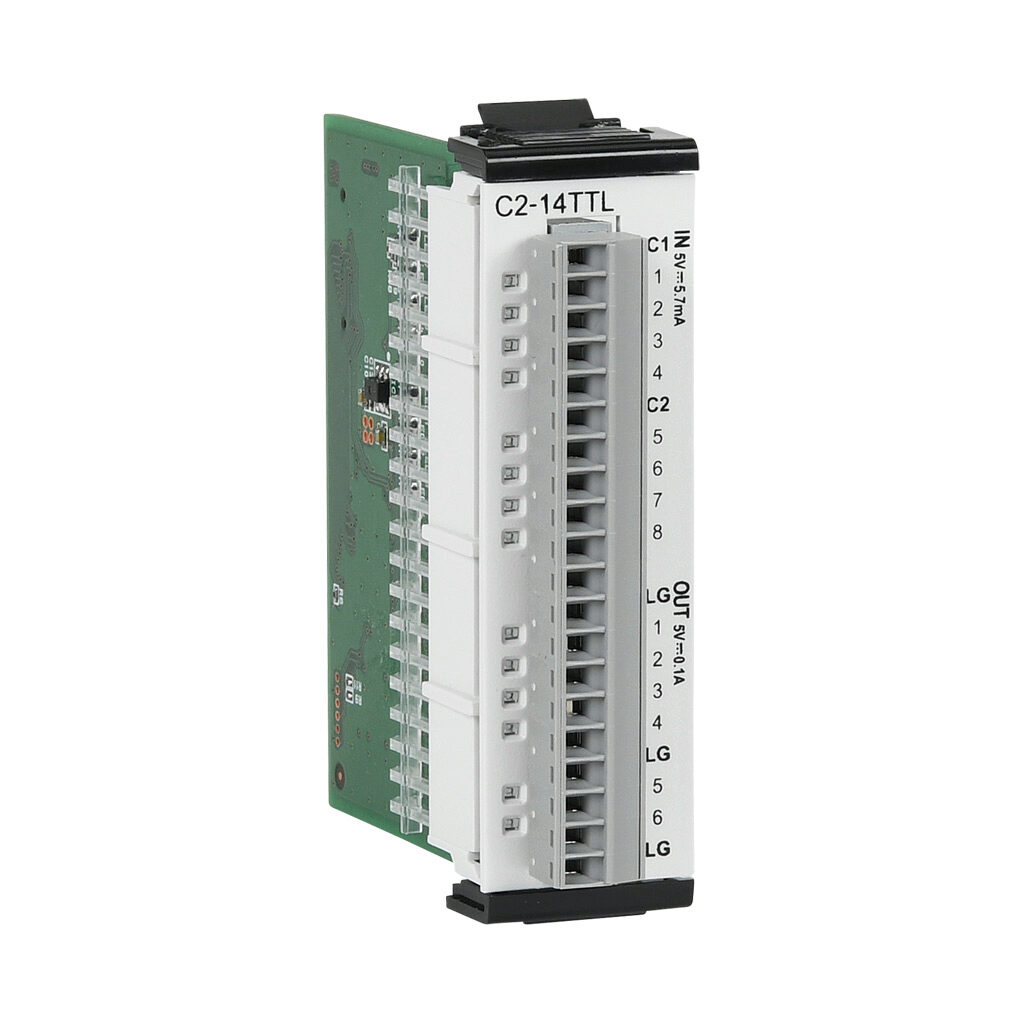 C2-14TTL - CLICK PLUS discrete combo module, Input: 8-point, 4.5-5.5 VDC, sinking/sourcing/TTL, Output: 6-point, 4.5-5.5 VDC, sourcing/TTL, 0.1A/point. Removable terminal block included.