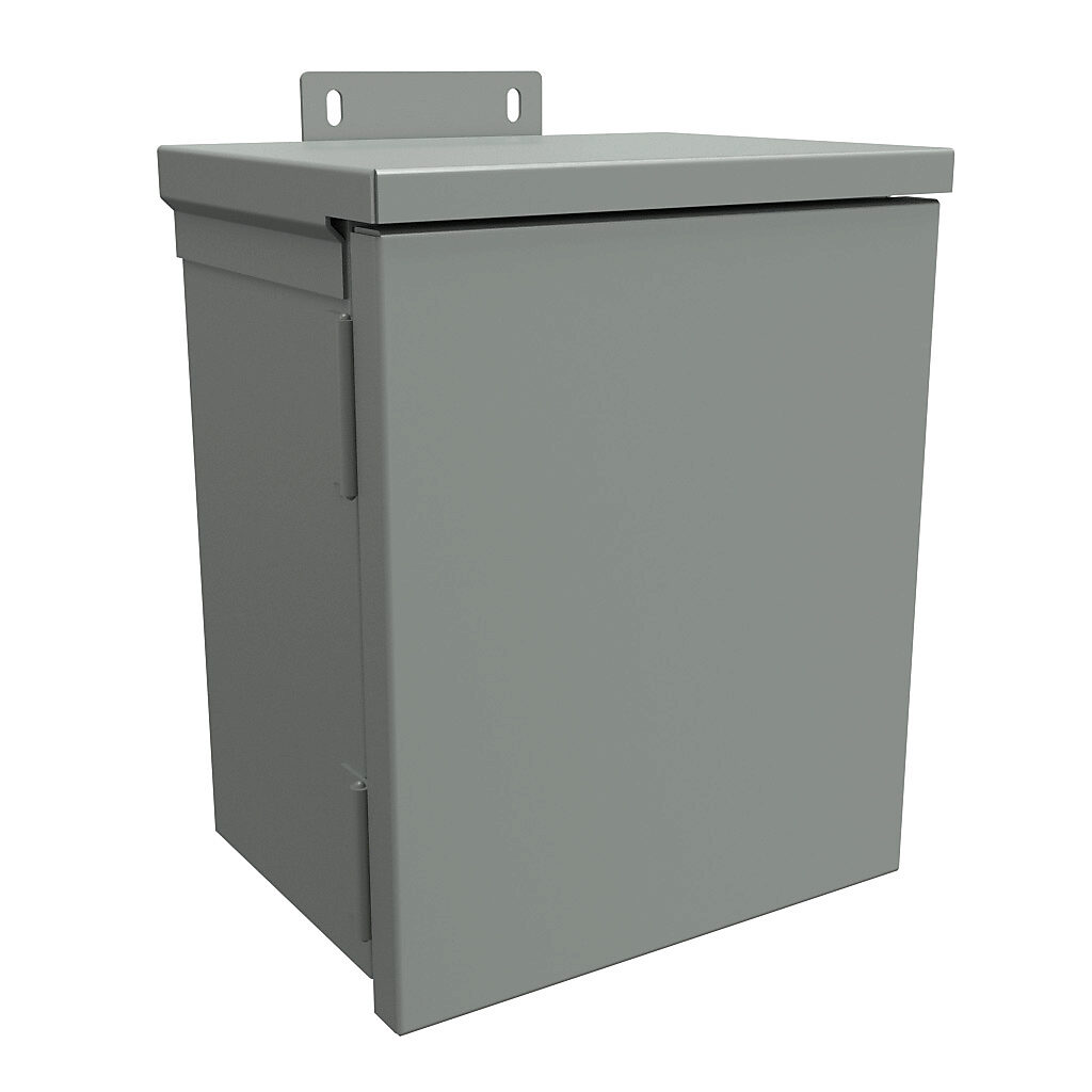C3R1086HCR - Hammond enclosure, NEMA 3R, 10 x 8 x 6in (HxWxD), wall mount, with knockouts, galvanized steel, ANSI 61 gray, powder coat finish, single-door, quick-release latch, padlock hasp and staple.
