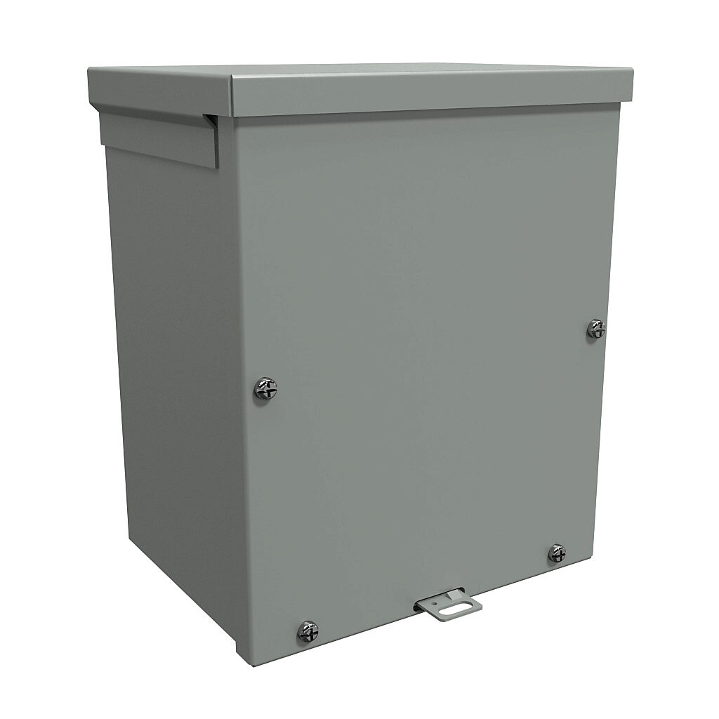 C3R1086SC - Hammond enclosure, NEMA 3R, 10 x 8 x 6in (HxWxD), wall mount, with knockouts, galvanized steel, ANSI 61 gray, powder coat finish, screw cover, padlock hasp and staple.