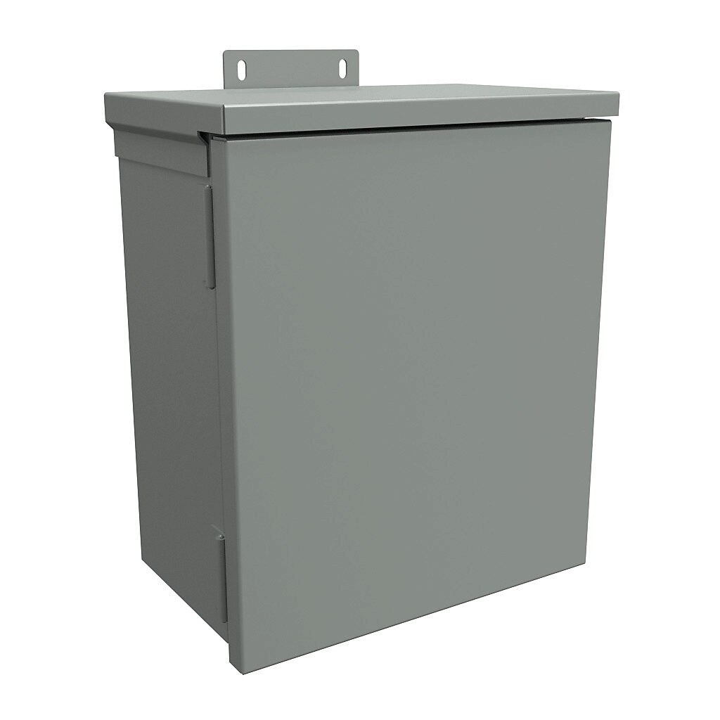 C3R12106HCR - Hammond enclosure, NEMA 3R, 12 x 10 x 6in (HxWxD), wall mount, with knockouts, galvanized steel, ANSI 61 gray, powder coat finish, single-door, quick-release latch, padlock hasp and staple.
