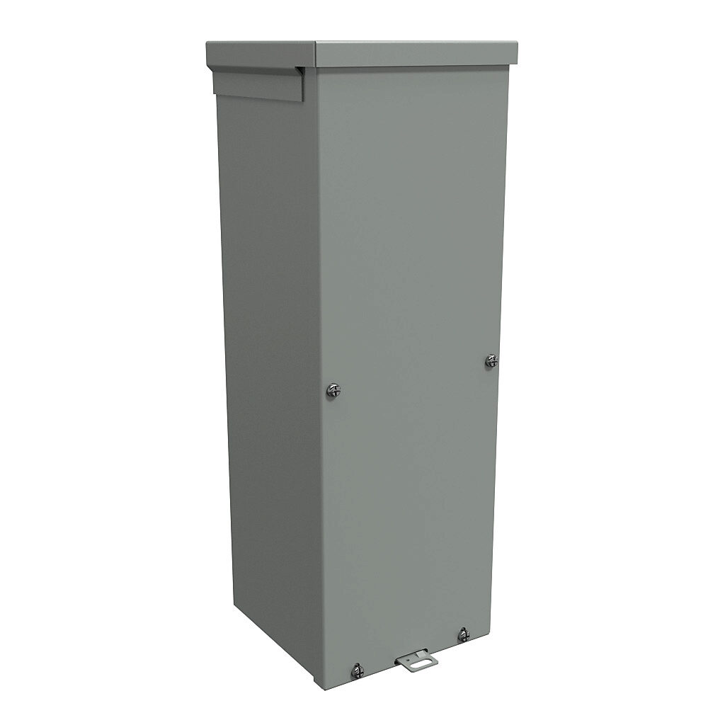 C3R1866SC - Hammond enclosure, NEMA 3R, 18 x 6 x 6in (HxWxD), wall mount, with knockouts, galvanized steel, ANSI 61 gray, powder coat finish, screw cover, padlock hasp and staple.