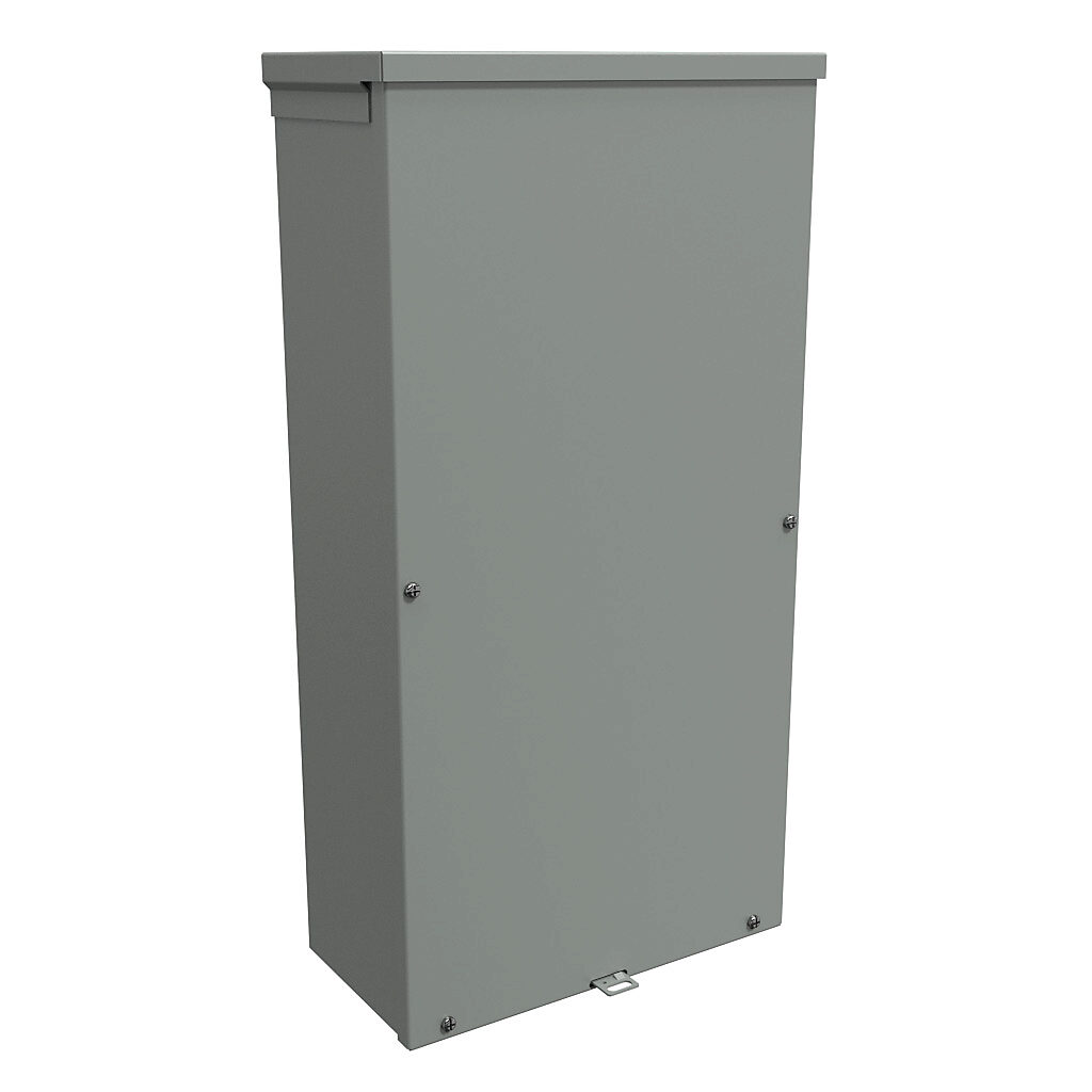 C3R24126SC - Hammond enclosure, NEMA 3R, 24 x 12 x 6in (HxWxD), wall mount, with knockouts, galvanized steel, ANSI 61 gray, powder coat finish, screw cover, padlock hasp and staple.