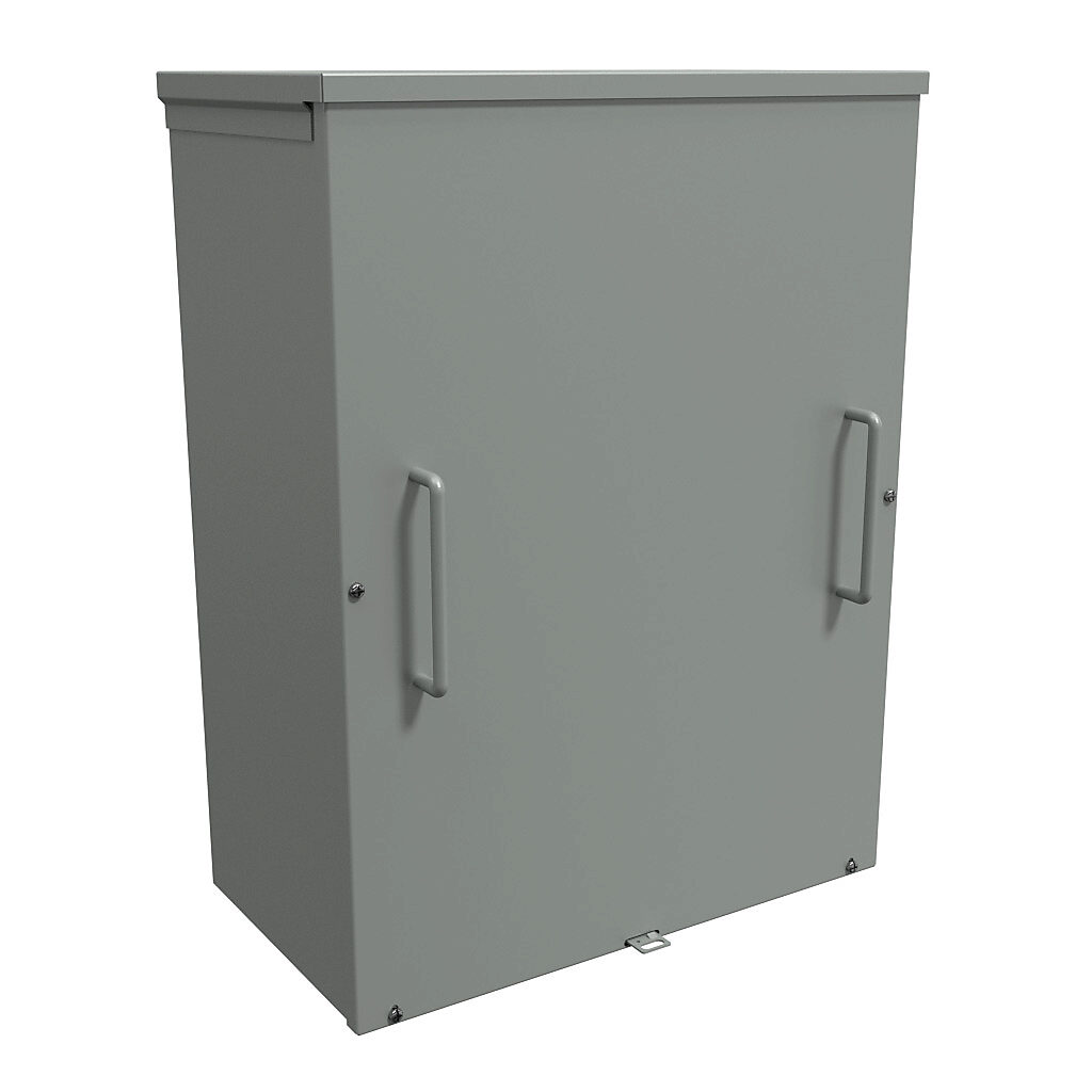 C3R241810SC - Hammond enclosure, NEMA 3R, 24 x 18 x 10in (HxWxD), wall mount, with knockouts, galvanized steel, ANSI 61 gray, powder coat finish, screw cover with handles, padlock hasp and staple.