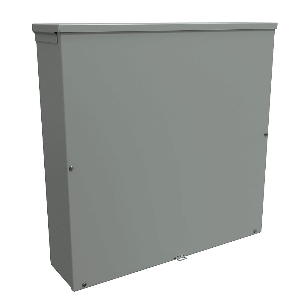 C3R24246SC - Hammond enclosure, NEMA 3R, 24 x 24 x 6in (HxWxD), wall mount, with knockouts, galvanized steel, ANSI 61 gray, powder coat finish, screw cover, padlock hasp and staple.
