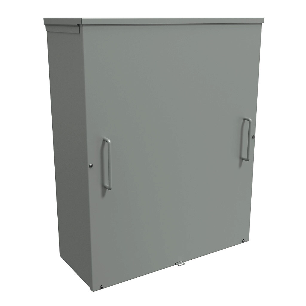 C3R302410SC - Hammond enclosure, NEMA 3R, 30 x 24 x 10in (HxWxD), wall mount, with knockouts, galvanized steel, ANSI 61 gray, powder coat finish, screw cover with handles, padlock hasp and staple.
