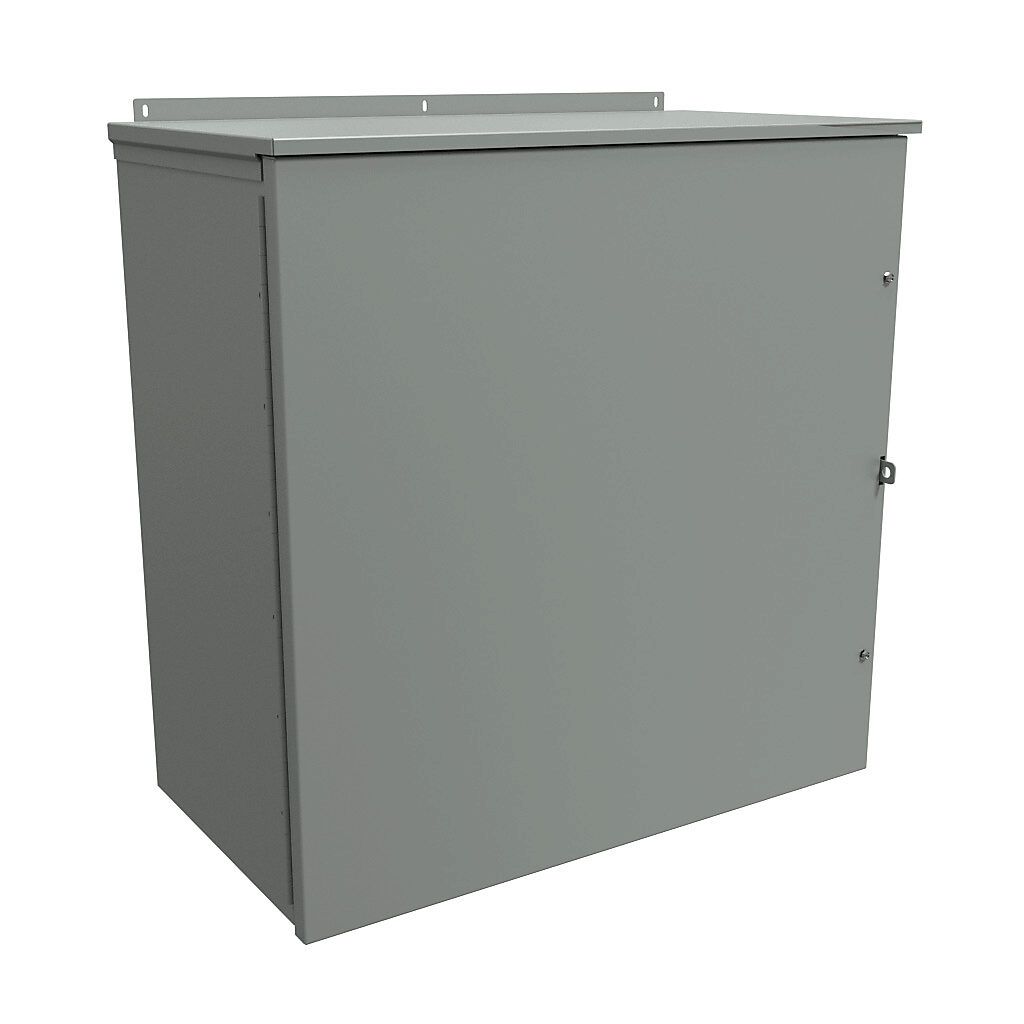 C3R303016HCR - Hammond enclosure, NEMA 3R, 30 x 30 x 16in (HxWxD), wall mount, galvanized steel, ANSI 61 gray, powder coat finish, hinged screw cover, padlock hasp and staple.