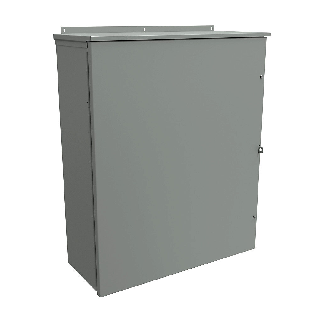 C3R363012HCR - Hammond enclosure, NEMA 3R, 36 x 30 x 12in (HxWxD), wall mount, galvanized steel, ANSI 61 gray, powder coat finish, hinged screw cover, padlock hasp and staple.