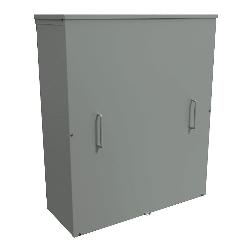 C3R363012SC - Hammond enclosure, NEMA 3R, 36 x 30 x 12in (HxWxD), wall mount, with knockouts, galvanized steel, ANSI 61 gray, powder coat finish, screw cover with handles, padlock hasp and staple.