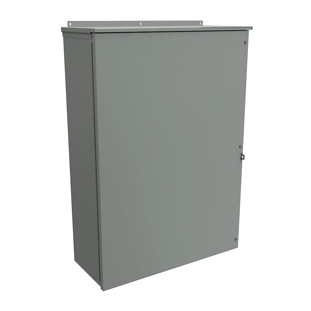 C3R423012HCR - Hammond enclosure, NEMA 3R, 42 x 30 x 12in (HxWxD), wall mount, galvanized steel, ANSI 61 gray, powder coat finish, hinged screw cover, padlock hasp and staple.