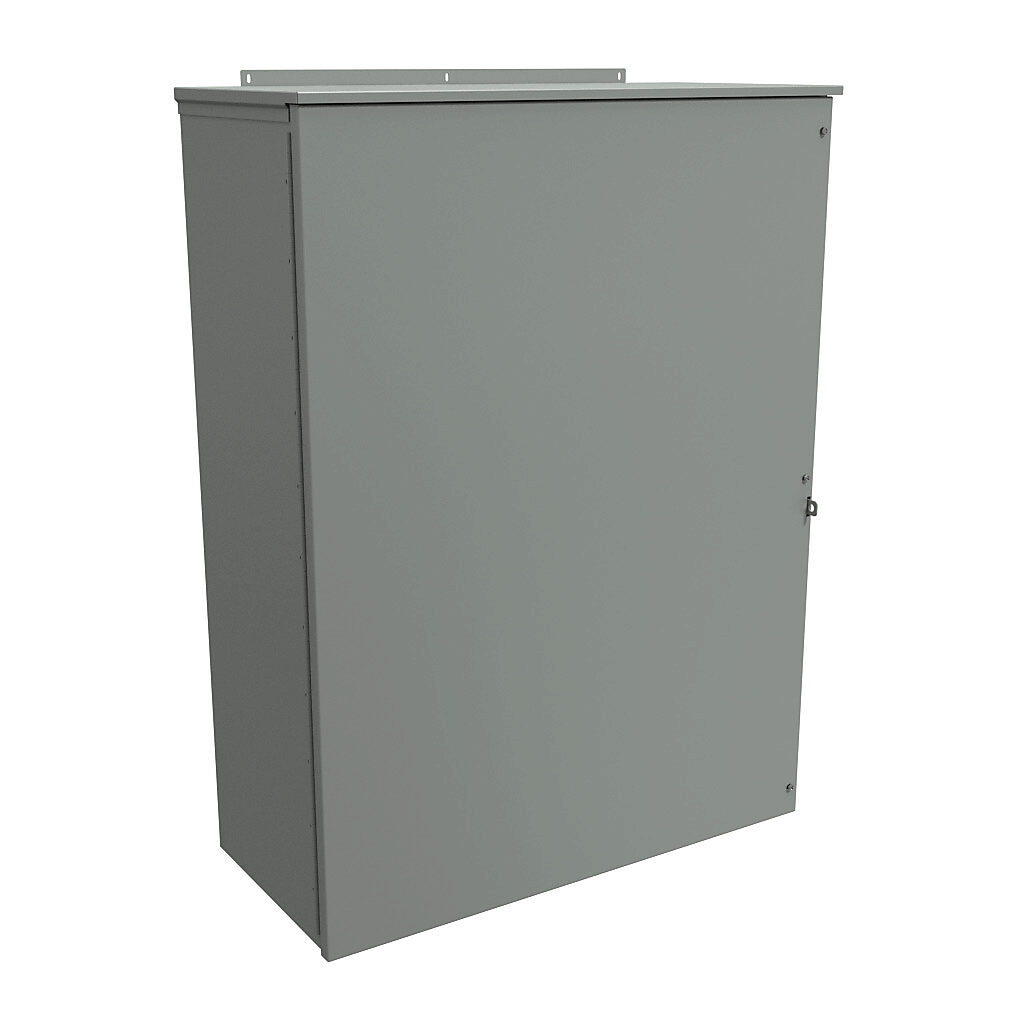 C3R483616HCR - Hammond enclosure, NEMA 3R, 48 x 36 x 16in (HxWxD), wall mount, galvanized steel, ANSI 61 gray, powder coat finish, hinged screw cover, padlock hasp and staple.