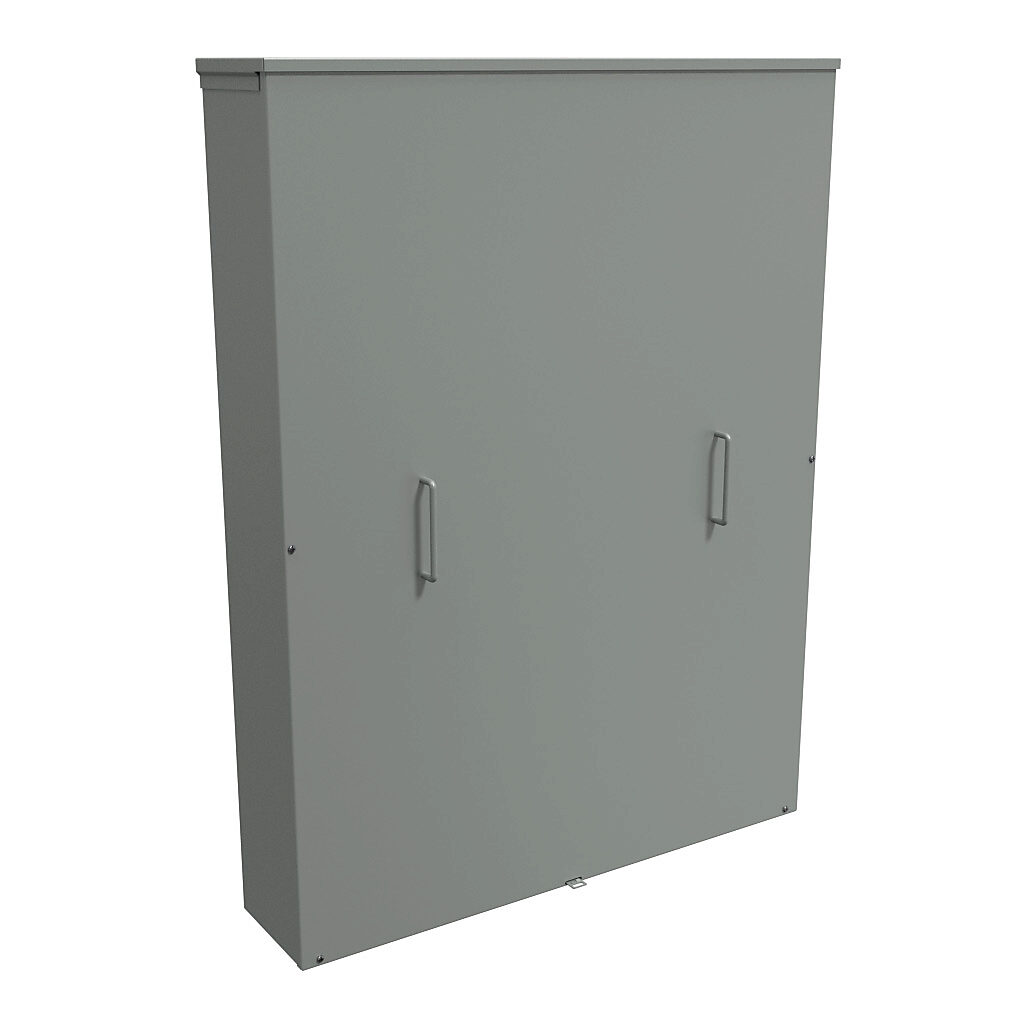 C3R48368SC - Hammond enclosure, NEMA 3R, 48 x 36 x 8in (HxWxD), wall mount, with knockouts, galvanized steel, ANSI 61 gray, powder coat finish, screw cover with handles, padlock hasp and staple.
