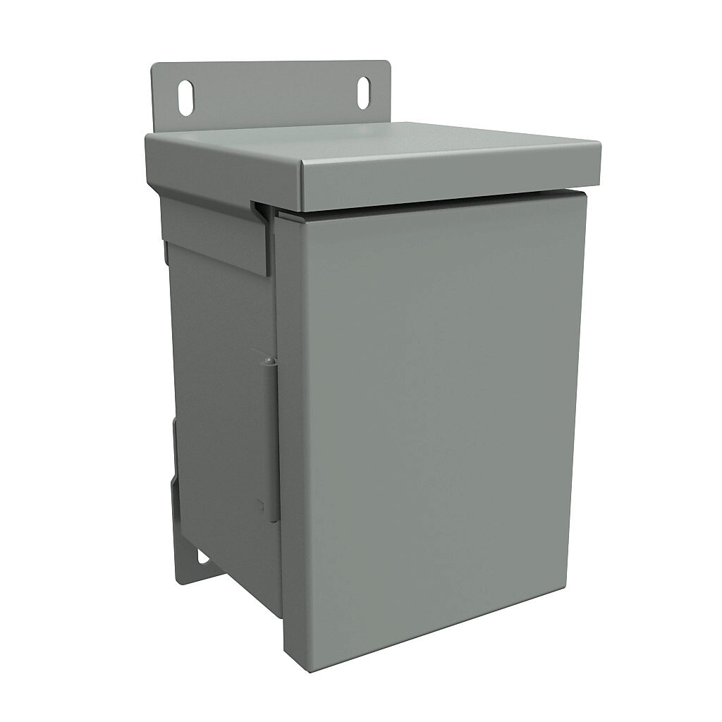C3R644HCR - Hammond enclosure, NEMA 3R, 6 x 4 x 4in (HxWxD), wall mount, with knockouts, galvanized steel, ANSI 61 gray, powder coat finish, single-door, quick-release latch, padlock hasp and staple.