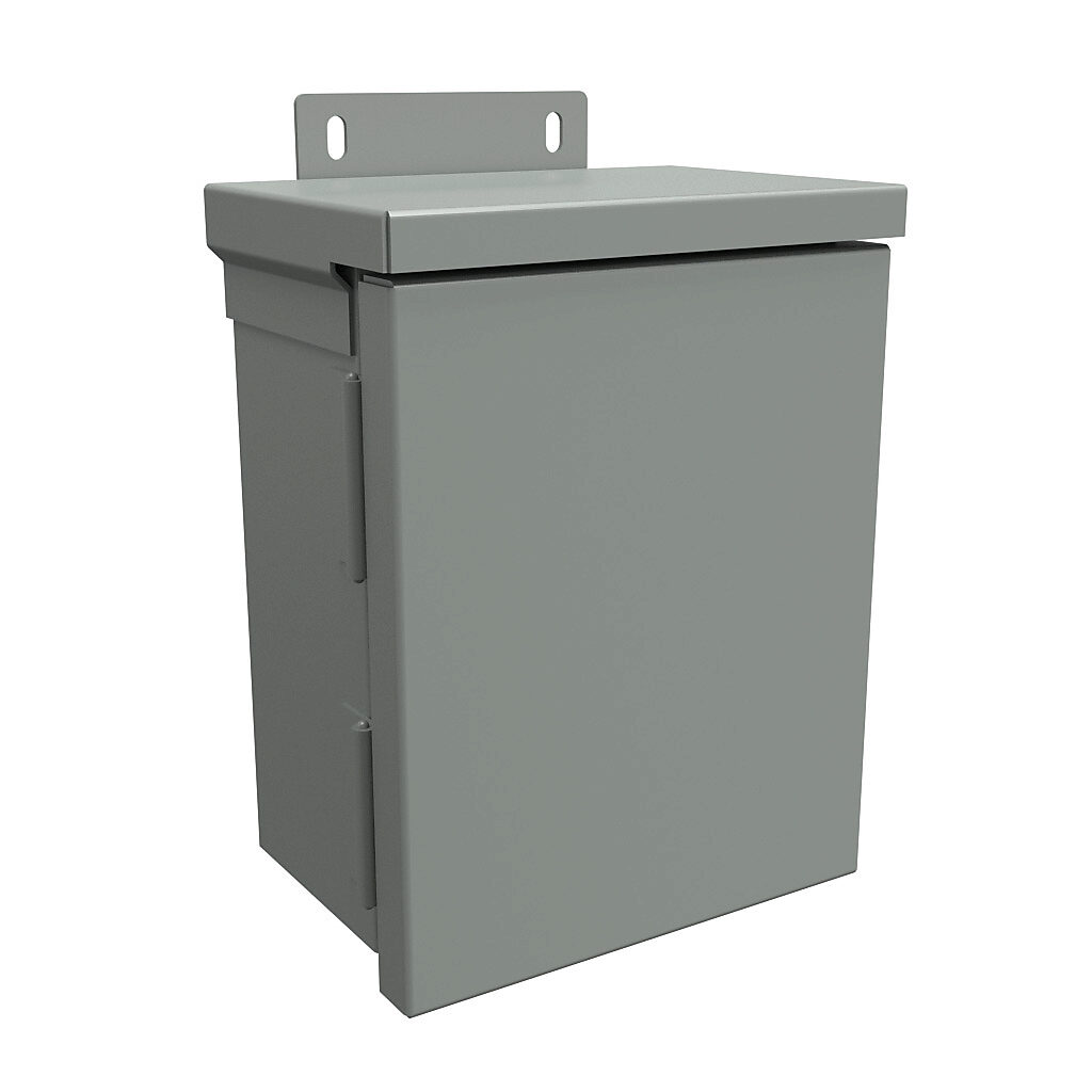C3R864HCR - Hammond enclosure, NEMA 3R, 8 x 6 x 4in (HxWxD), wall mount, with knockouts, galvanized steel, ANSI 61 gray, powder coat finish, single-door, quick-release latch, padlock hasp and staple.
