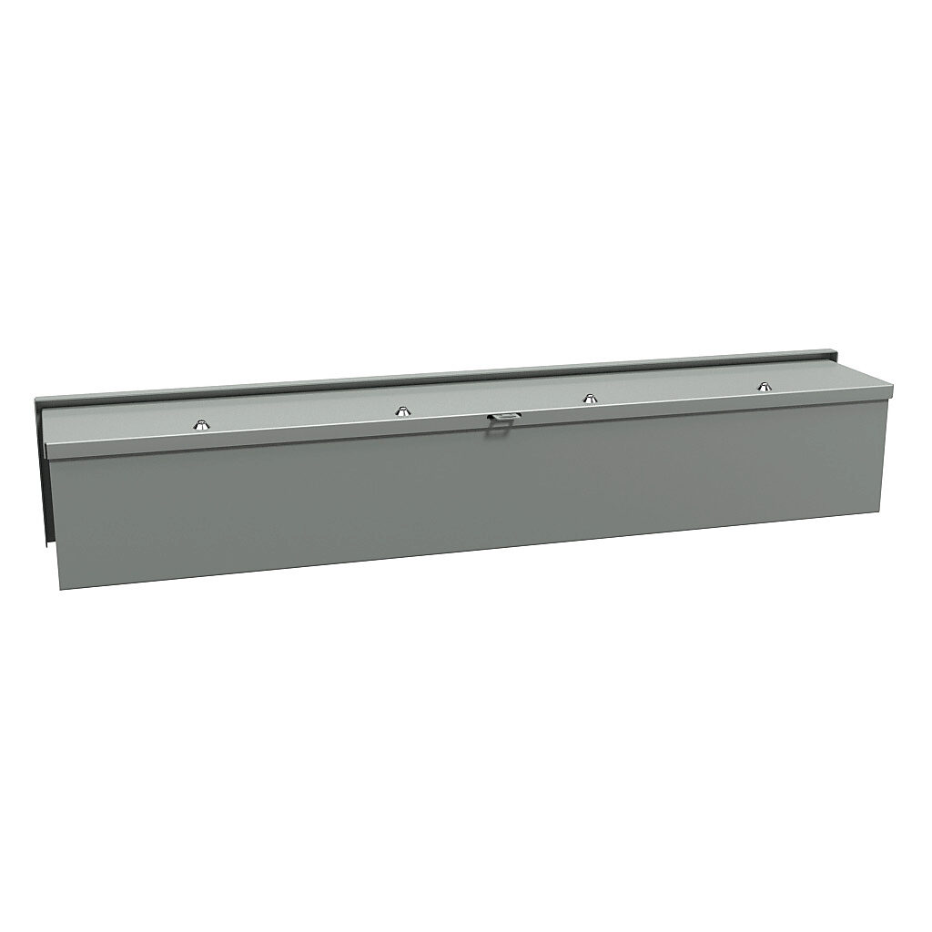C3RWT636 - Hammond wiring trough, 6 x 6 x 36in (HxDxL), NEMA 3R, wall mount, carbon steel, ANSI 61 gray, powder coat finish, screw cover.