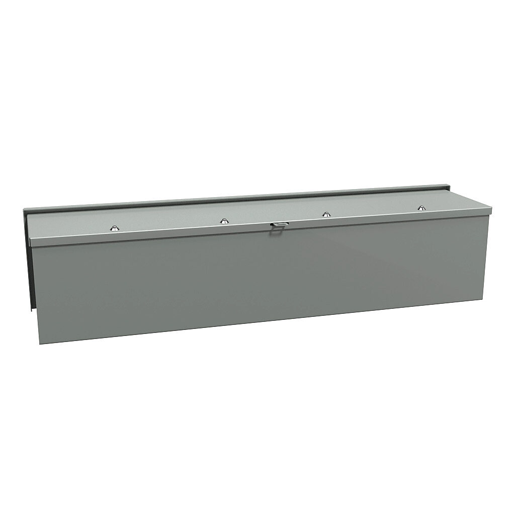 C3RWT836 - Hammond wiring trough, 8 x 8 x 36in (HxDxL), NEMA 3R, wall mount, carbon steel, ANSI 61 gray, powder coat finish, screw cover.