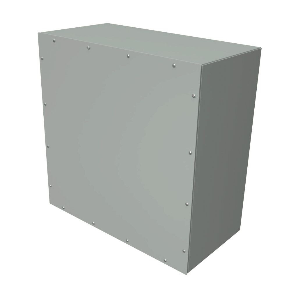 C3SC242412GY - Hammond enclosure, NEMA 3/4/12, 24 x 24 x 12in (HxWxD), wall mount, carbon steel, ANSI 61 gray, powder coat finish, screw cover.