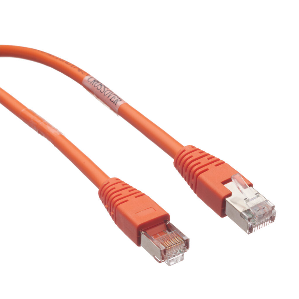 C5E-STPOR-C25 - AutomationDirect Cat5e Ethernet crossover patch cable, STP (overall foil shield), RJ45 male to RJ45 male, 25ft cable length, orange. For use with 10/100 Mbps networks.