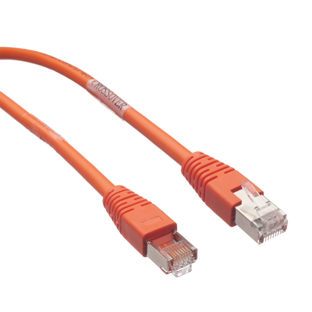 C5E-STPOR-C50 - AutomationDirect Cat5e Ethernet crossover patch cable, STP (overall foil shield), RJ45 male to RJ45 male, 50ft cable length, orange. For use with 10/100 Mbps networks.
