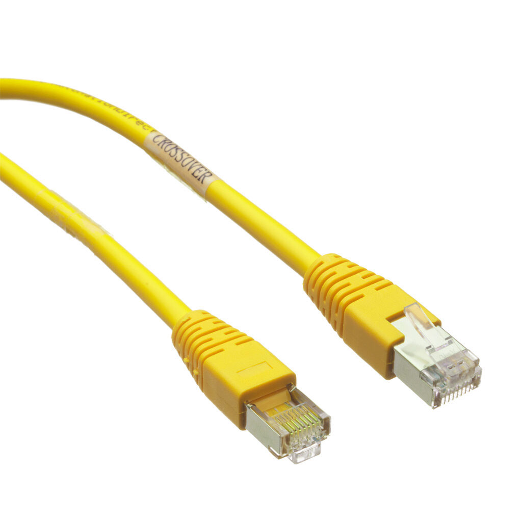 C5E-STPYL-C50 - AutomationDirect Cat5e Ethernet crossover patch cable, STP (overall foil shield), RJ45 male to RJ45 male, 50ft cable length, yellow. For use with 10/100 Mbps networks.