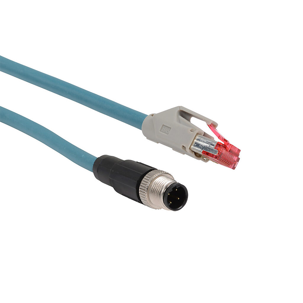 CAB-ETH-M01 - Datalogic cable, Ethernet, 4-pin D-coded M12 to RJ45, PVC, 3.2ft/1m cable length.