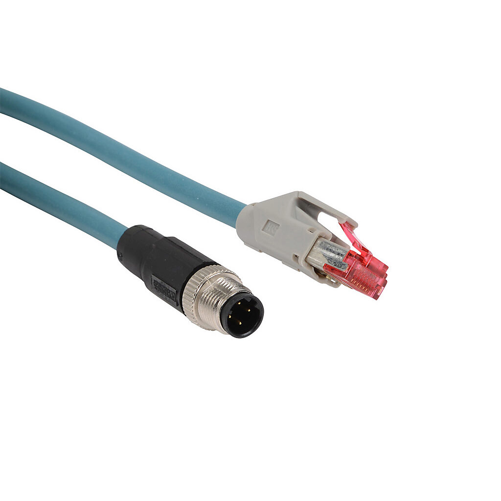 CAB-ETH-M03 - Datalogic cable, Ethernet, 4-pin D-coded M12 to RJ45, PVC, 9.8ft/3m cable length.