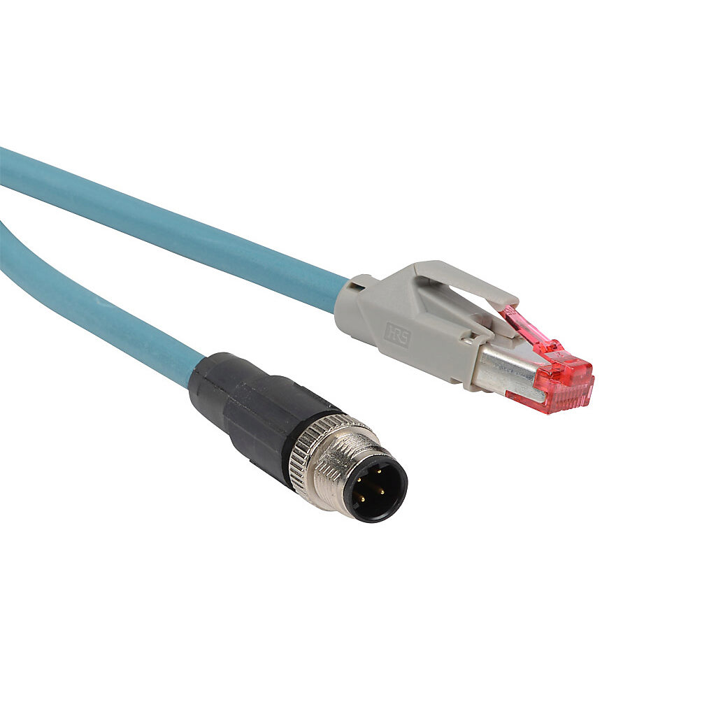 CAB-ETH-M05 - Datalogic cable, Ethernet, 4-pin D-coded M12 to RJ45, PVC, 16.4ft/5m cable length.