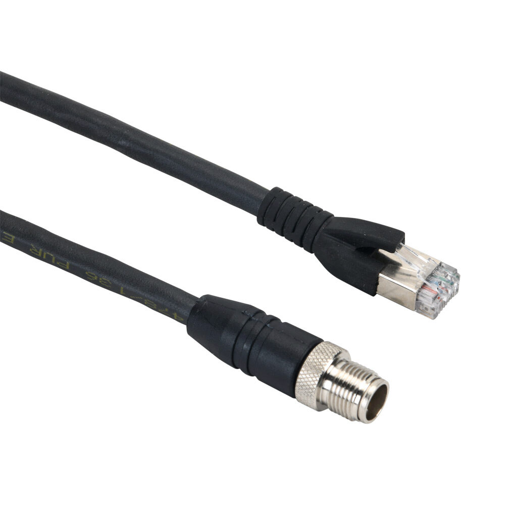 CAB-ETH-X-M01 - Datalogic cable, Ethernet, 8-pin M12 X-coded to RJ45, PVC jacket, 3.2ft/1m cable length.