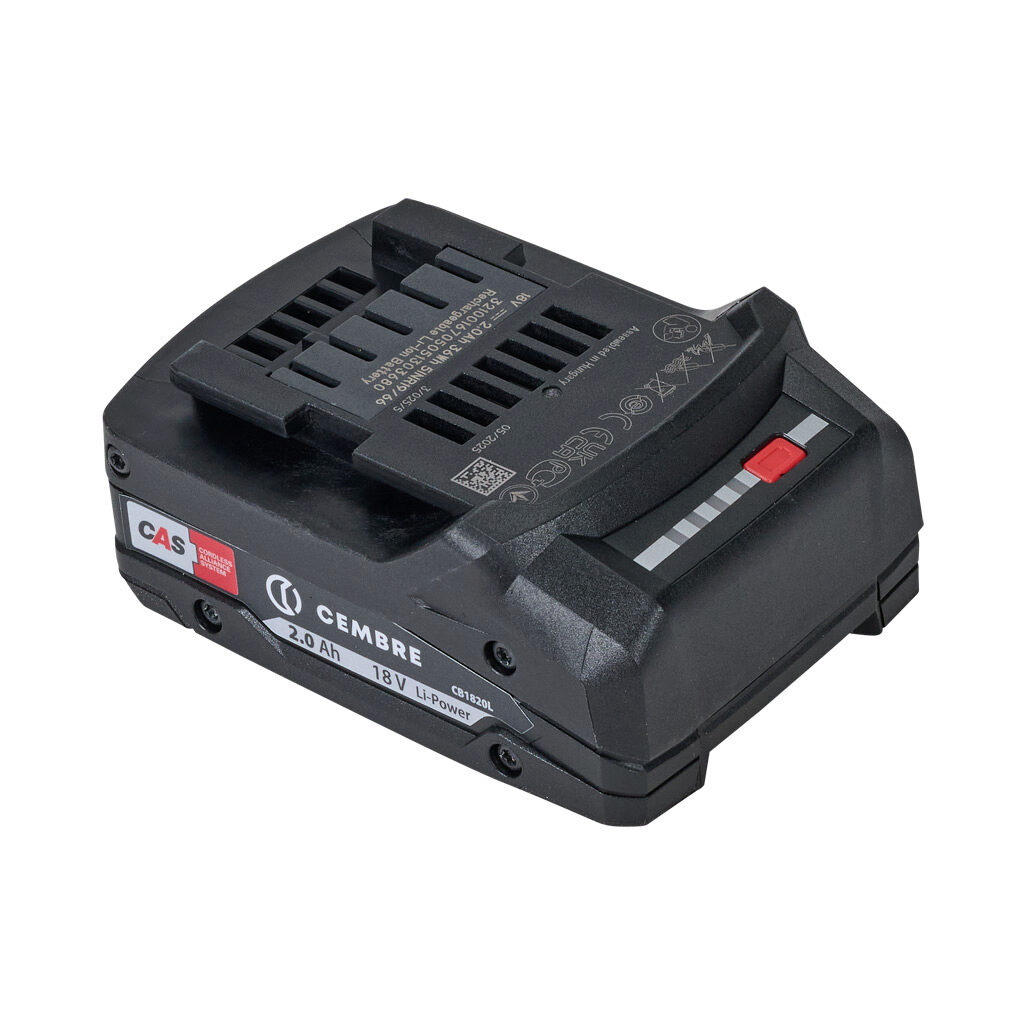 CB1820L - Cembre battery, replacement, 18 VDC, 2.0 Ah capacity. For use with Cembre B-FL750NDA hydraulic punching tool.