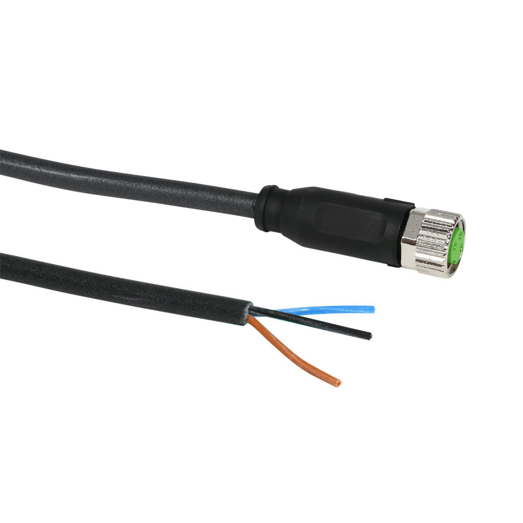 CD08-0C-050-A1-A - AutomationDirect connection cable, M8 axial female to pigtail, 3-pole, PUR jacket, black, 16.4ft/5m cable length, IP67, sensor & signal.