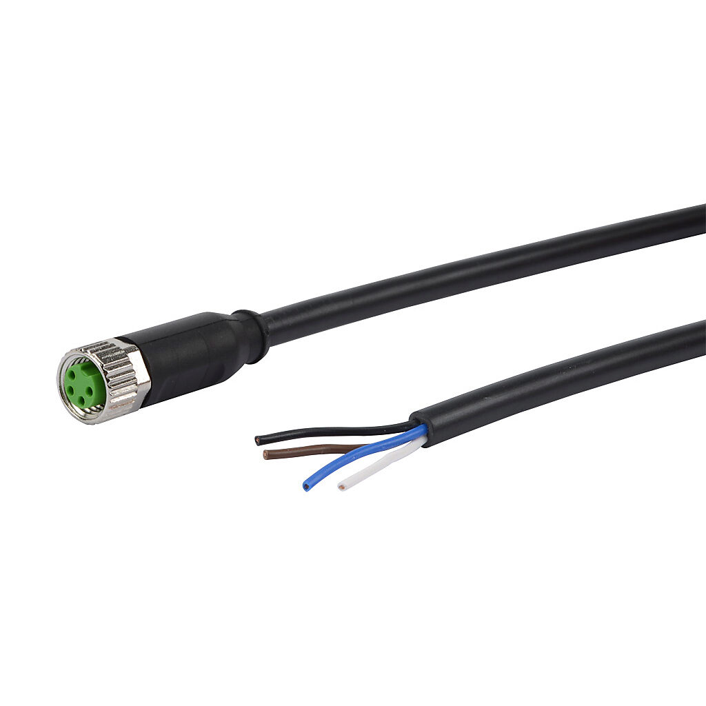 CD08-0G-020-A1 - AutomationDirect connection cable, M8 axial female to pigtail, 4-pole, PVC jacket, black, 6.5ft/2m cable length, IP67, sensor & signal.