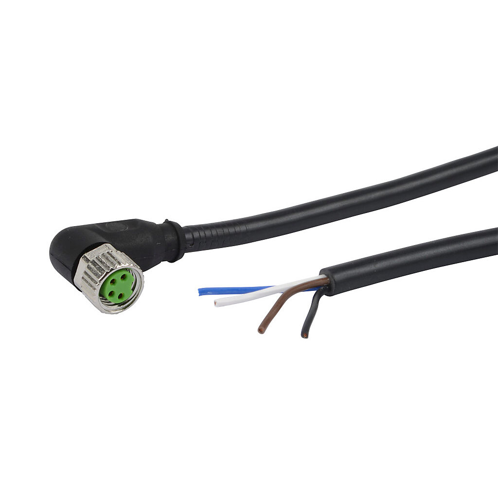 CD08-0W-050-C1 - AutomationDirect connection cable, M8 right-angle female to pigtail, 4-pole, PVC jacket, black, 16.4ft/5m cable length, IP67, sensor & signal.