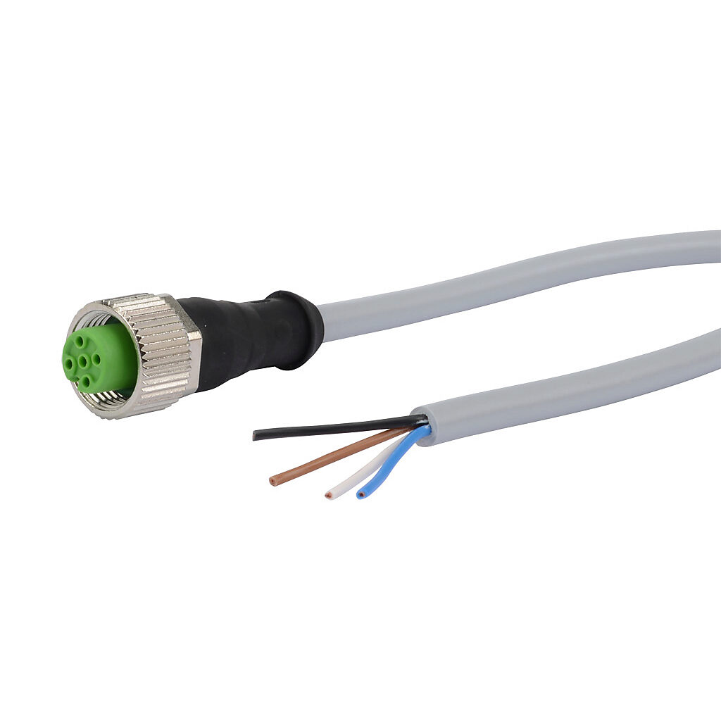 CD12L-0B-020-A0 - AutomationDirect connection cable, M12 axial female to pigtail, 4-pole, PVC jacket, gray, 6.5ft/2m cable length, IP67, sensor & signal.