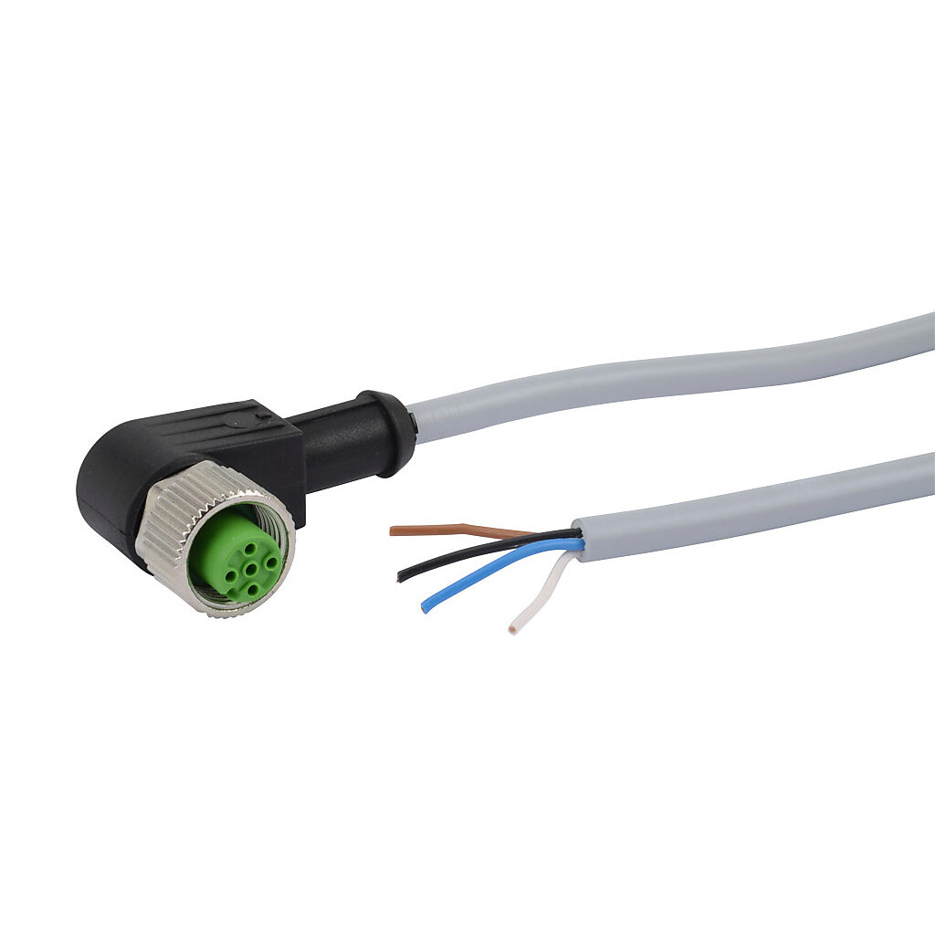 CD12L-0B-020-C0 - AutomationDirect connection cable, M12 right-angle female to pigtail, 4-pole, PVC jacket, gray, 6.5ft/2m cable length, IP67, sensor & signal.