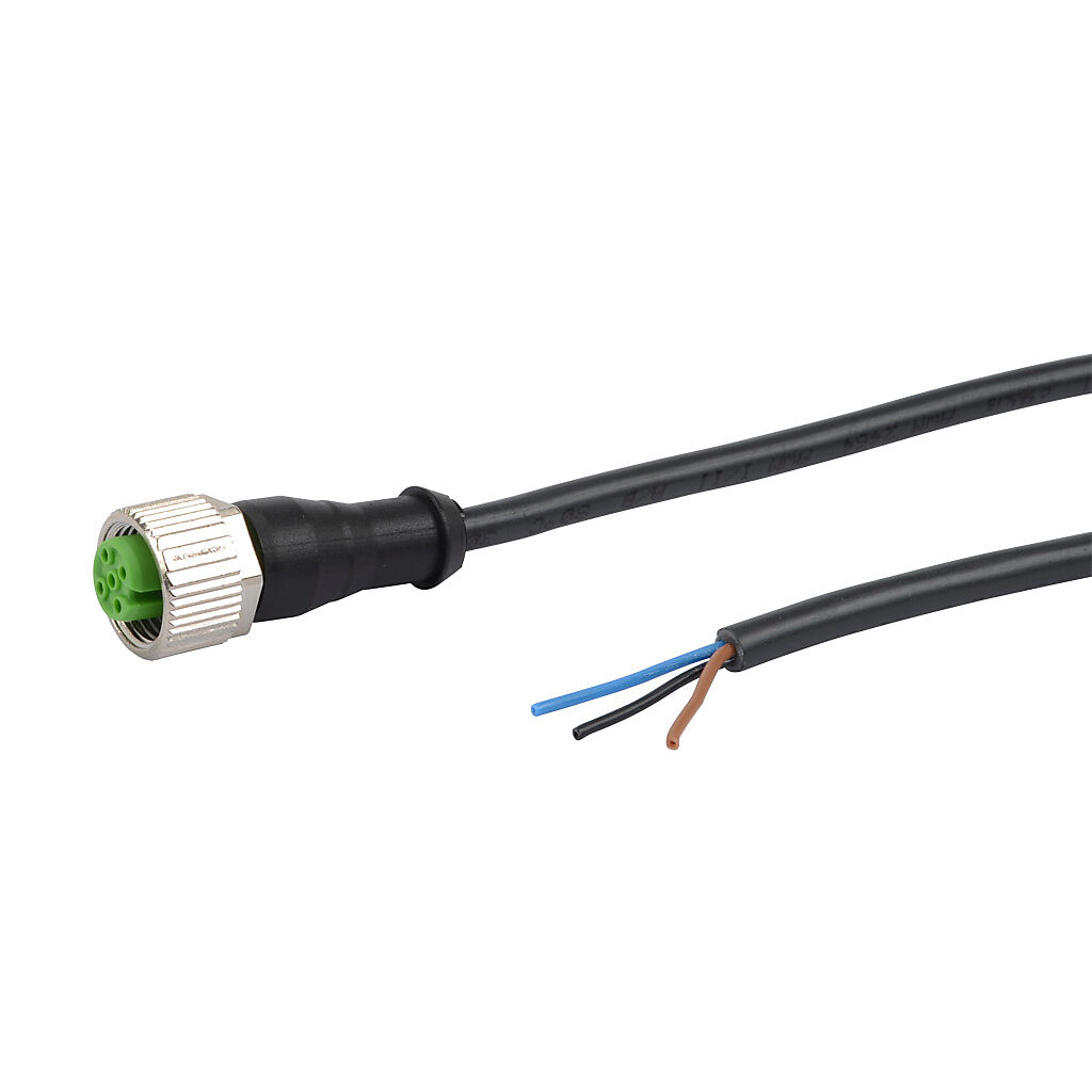 CD12M-0B-050-A1 - AutomationDirect connection cable, M12 axial female to pigtail, 3-pole, PVC jacket, black, 16.4ft/5m cable length, IP67, sensor & signal.