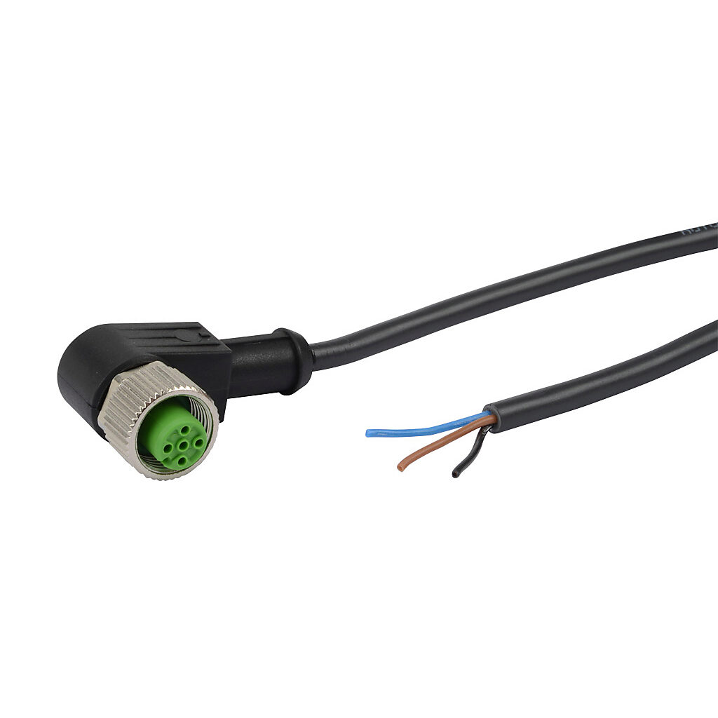 CD12M-0B-050-C1 - AutomationDirect connection cable, M12 right-angle female to pigtail, 3-pole, PVC jacket, black, 16.4ft/5m cable length, IP67, sensor & signal.
