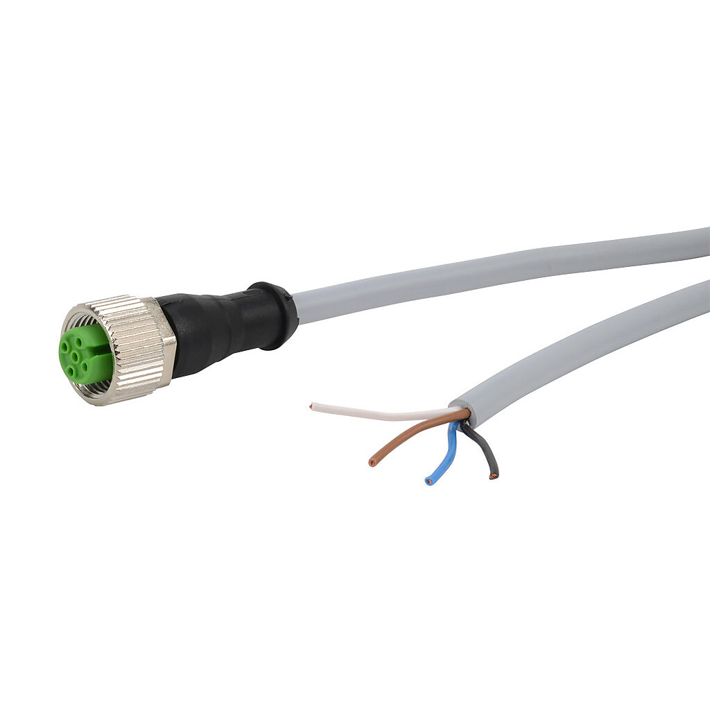 CD12M-0B-070-A1 - AutomationDirect connection cable, M12 axial female to pigtail, 4-pole, PVC jacket, gray, 22.9ft/7m cable length, IP67, sensor & signal.