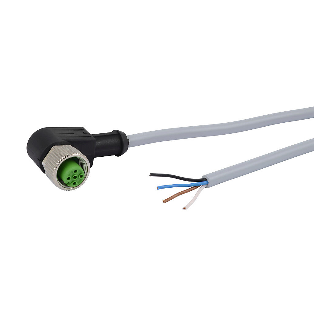 CD12M-0B-070-C1 - AutomationDirect connection cable, M12 right-angle female to pigtail, 4-pole, PVC jacket, gray, 22.9ft/7m cable length, IP67, sensor & signal.