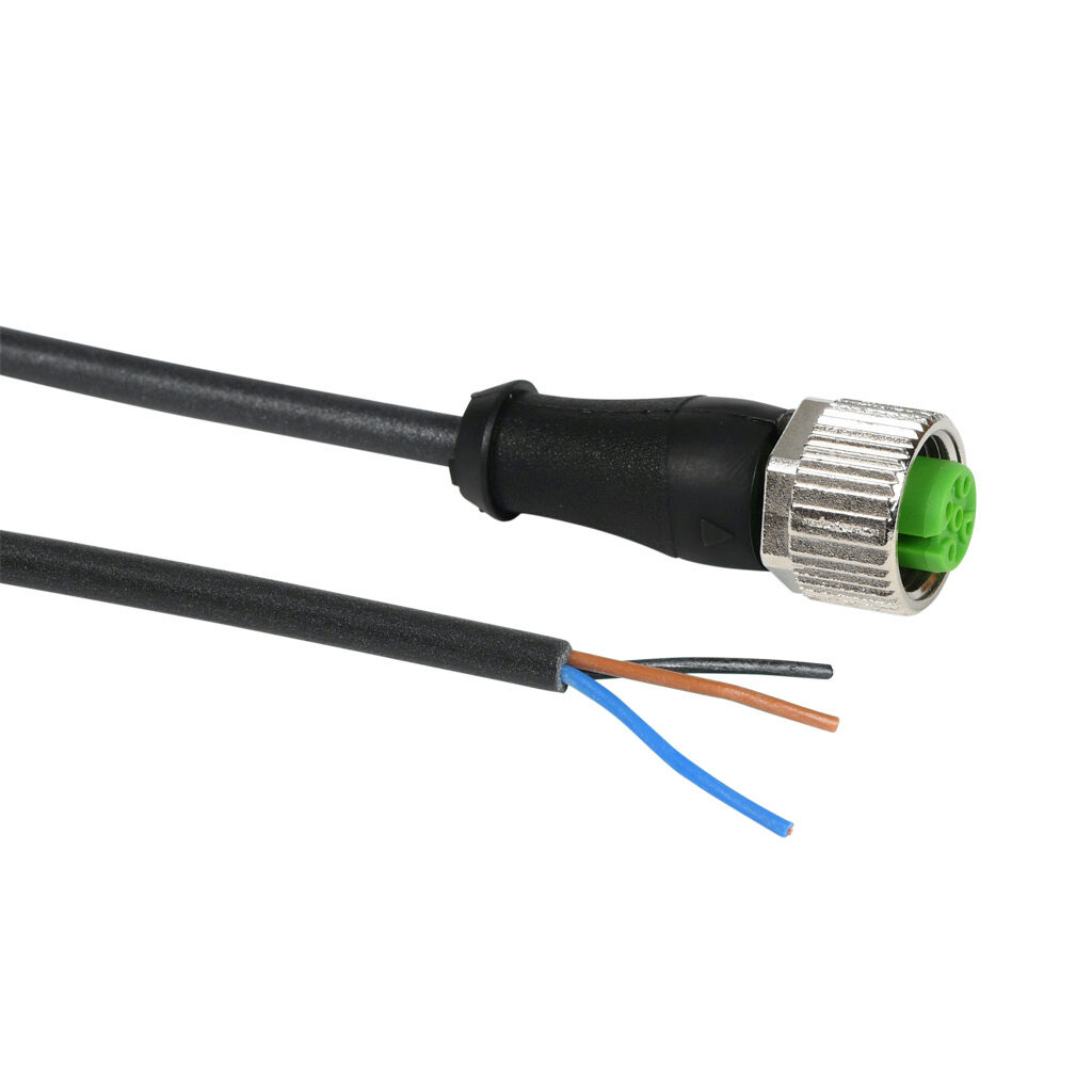 CD12M-0D-050-A1-A - AutomationDirect connection cable, M12 axial female to pigtail, 3-pole, PUR jacket, black, 16.4ft/5m cable length, IP67, sensor & signal.
