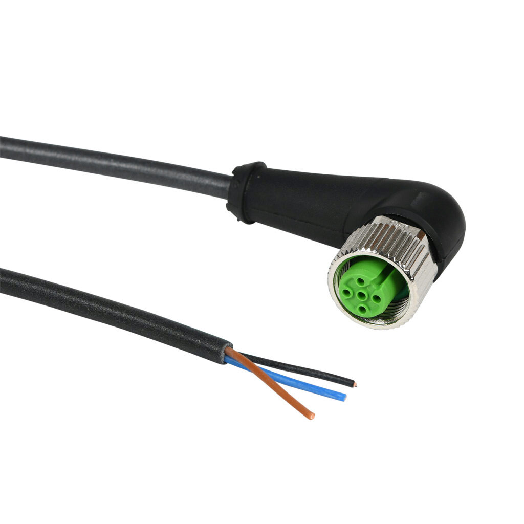 CD12M-0D-050-C1-A - AutomationDirect connection cable, M12 right-angle female to pigtail, 3-pole, PUR jacket, black, 16.4ft/5m cable length, IP67, sensor & signal.