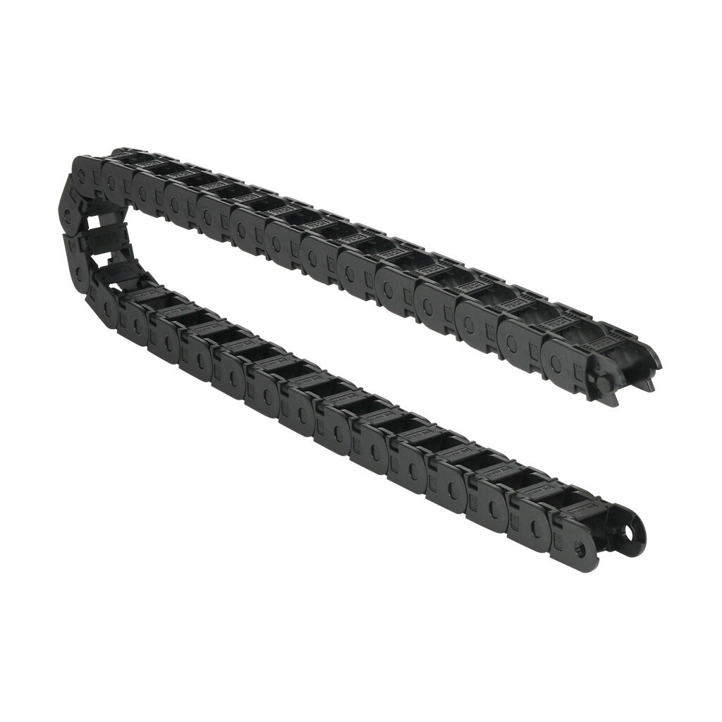 CDC-0.7X0.7R1.5N - Murrplastik MP18 cable drag chain, 0.71in inside height, 0.71in inside width, 1.5in bend radius, inside opening, 1.3in pitch, 3.2ft/1m length, black. Requires CDC-KAZ-0.7X0.7 bracket for mounting.