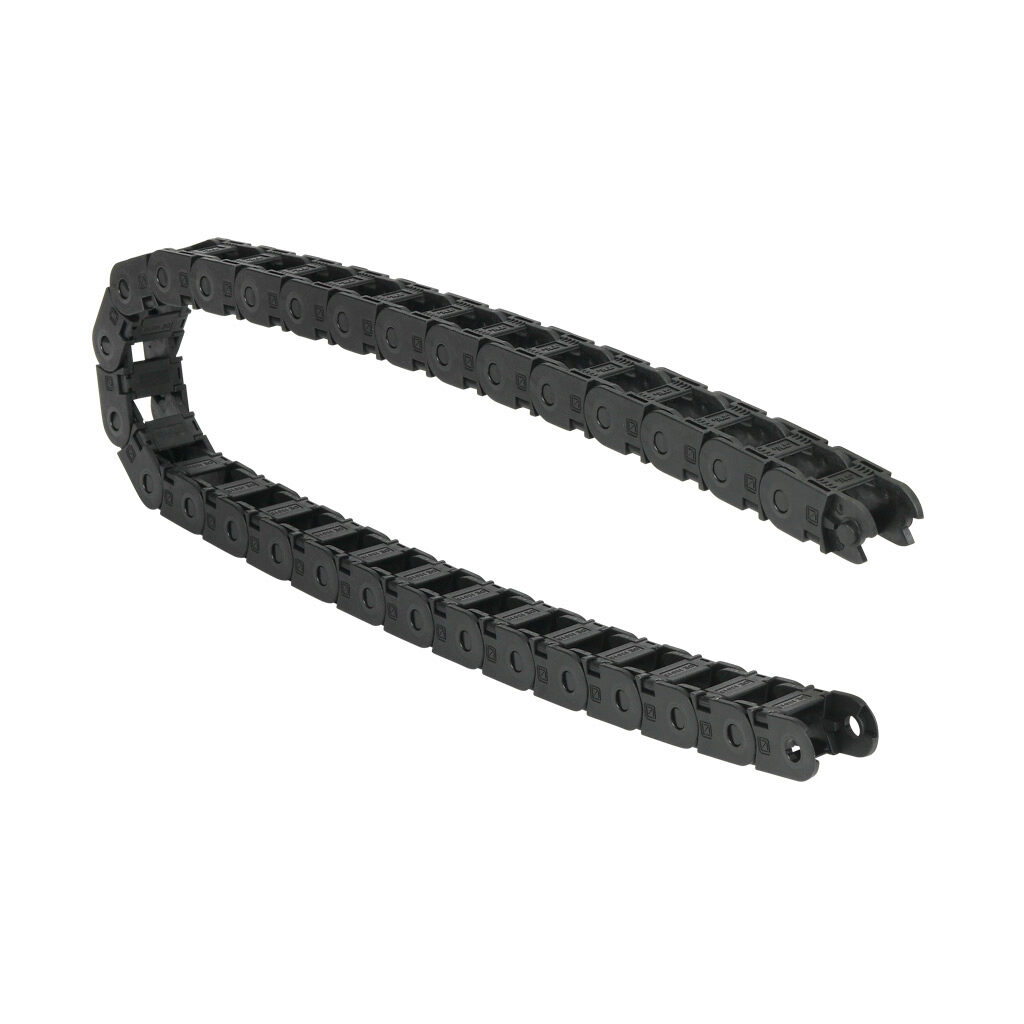 CDC-0.7X0.7R1.9N - Murrplastik MP18 cable drag chain, 0.71in inside height, 0.71in inside width, 1.89in bend radius, inside opening, 1.3in pitch, 3.2ft/1m length, black. Requires CDC-KAZ-0.7X0.7 bracket for mounting.