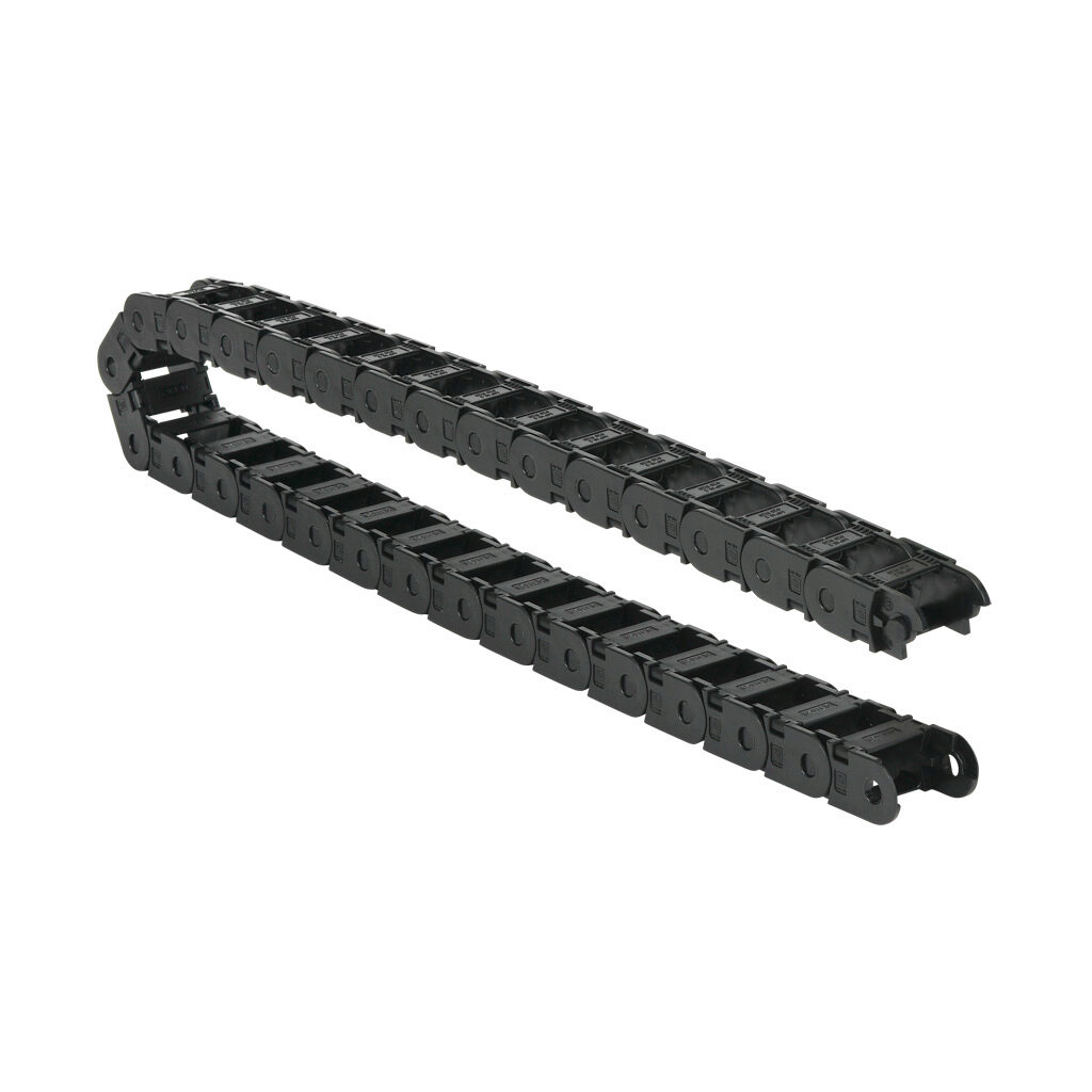 CDC-0.7X1.0R1.1N - Murrplastik MP18 cable drag chain, 0.71in inside height, 0.98in inside width, 1.1in bend radius, inside opening, 1.3in pitch, 3.2ft/1m length, black. Requires CDC-KAZ-0.7X1.0 bracket for mounting.
