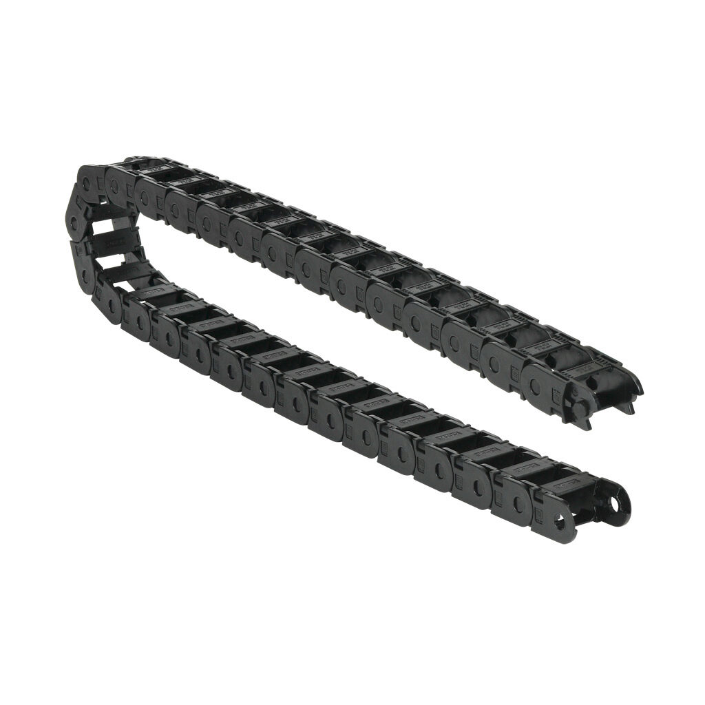 CDC-0.7X1.0R1.5N - Murrplastik MP18 cable drag chain, 0.71in inside height, 0.98in inside width, 1.5in bend radius, inside opening, 1.3in pitch, 3.2ft/1m length, black. Requires CDC-KAZ-0.7X1.0 bracket for mounting.