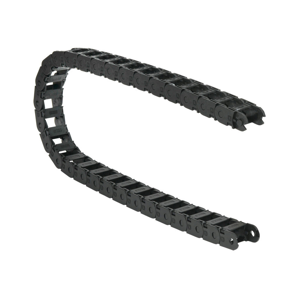 CDC-0.7X1.0R3.1N - Murrplastik MP18 cable drag chain, 0.71in inside height, 0.98in inside width, 3.07in bend radius, inside opening, 1.3in pitch, 3.2ft/1m length, black. Requires CDC-KAZ-0.7X1.0 bracket for mounting.